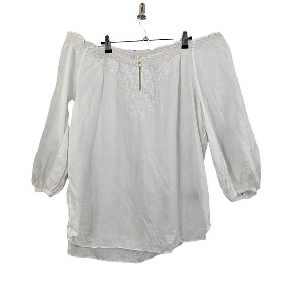 Tops - White Off the Shoulder Embroidered Top NO SIZE TAG